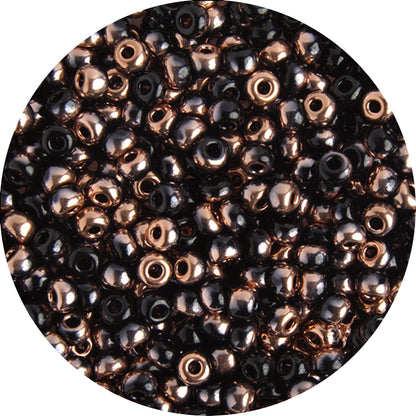 6/0 Black Capri Gold Half Coat Czech Glass Seed Beads