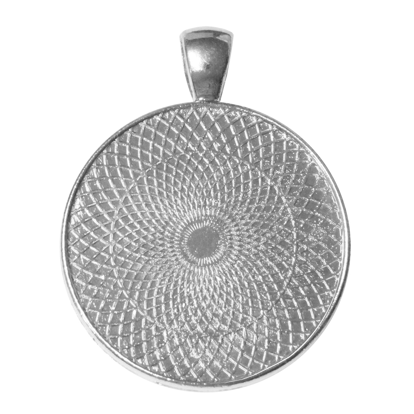 Crosshatch Round Bezel Charm / 30mm ID / bright silver finish / plated zinc alloy