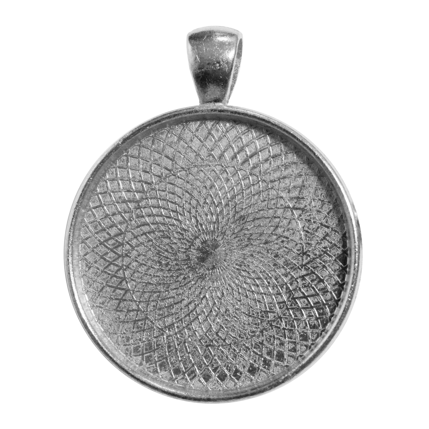 Crosshatch Round Bezel Charm / 30mm ID / bright rhodium finish / plated zinc alloy