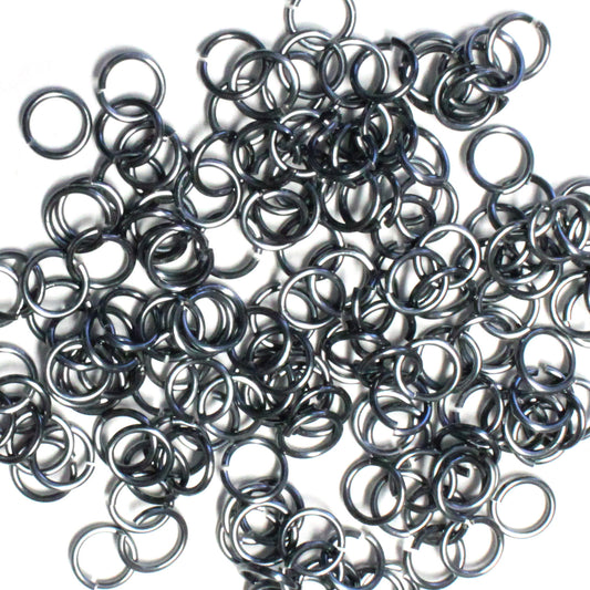 SHINY DARK BLACK ICE 4mm 20 GA Jump Rings / sawcut round open anodized aluminum