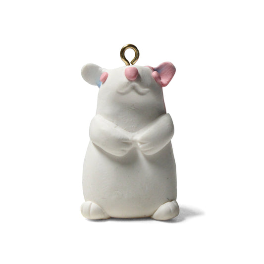 BUBBLEGUM HAMSTER Polymer Clay Charm / white with pink patches / eyelet for attaching jump ring