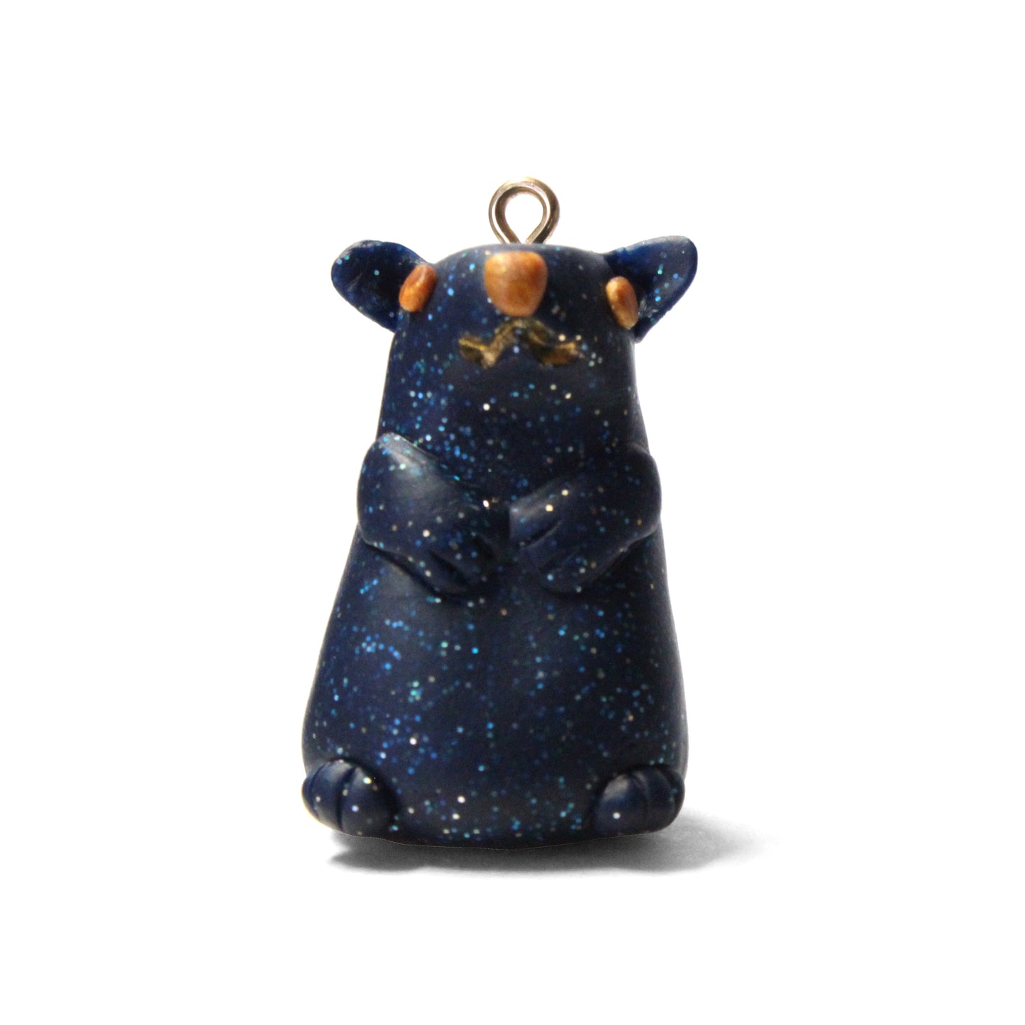 GALAXY HAMSTER Polymer Clay Charm / night blue with glitter / eyelet for attaching jump ring