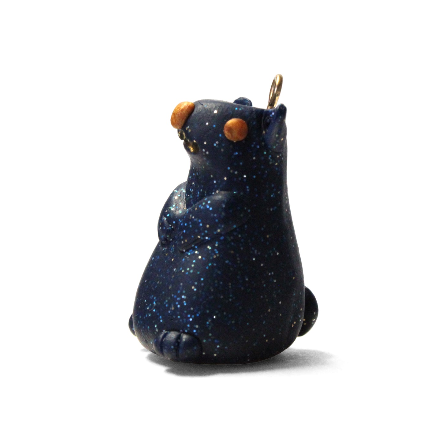 GALAXY HAMSTER Polymer Clay Charm / night blue with glitter / eyelet for attaching jump ring