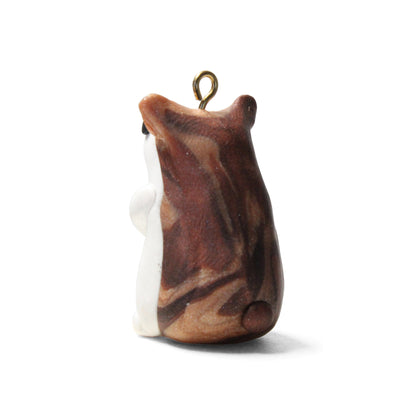 HICKORY HAMSTER Polymer Clay Charm / white with marbled brown patches / eyelet for attaching jump ring