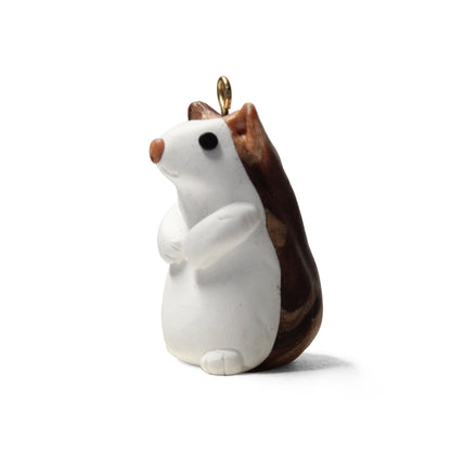 HICKORY HAMSTER Polymer Clay Charm / white with marbled brown patches / eyelet for attaching jump ring