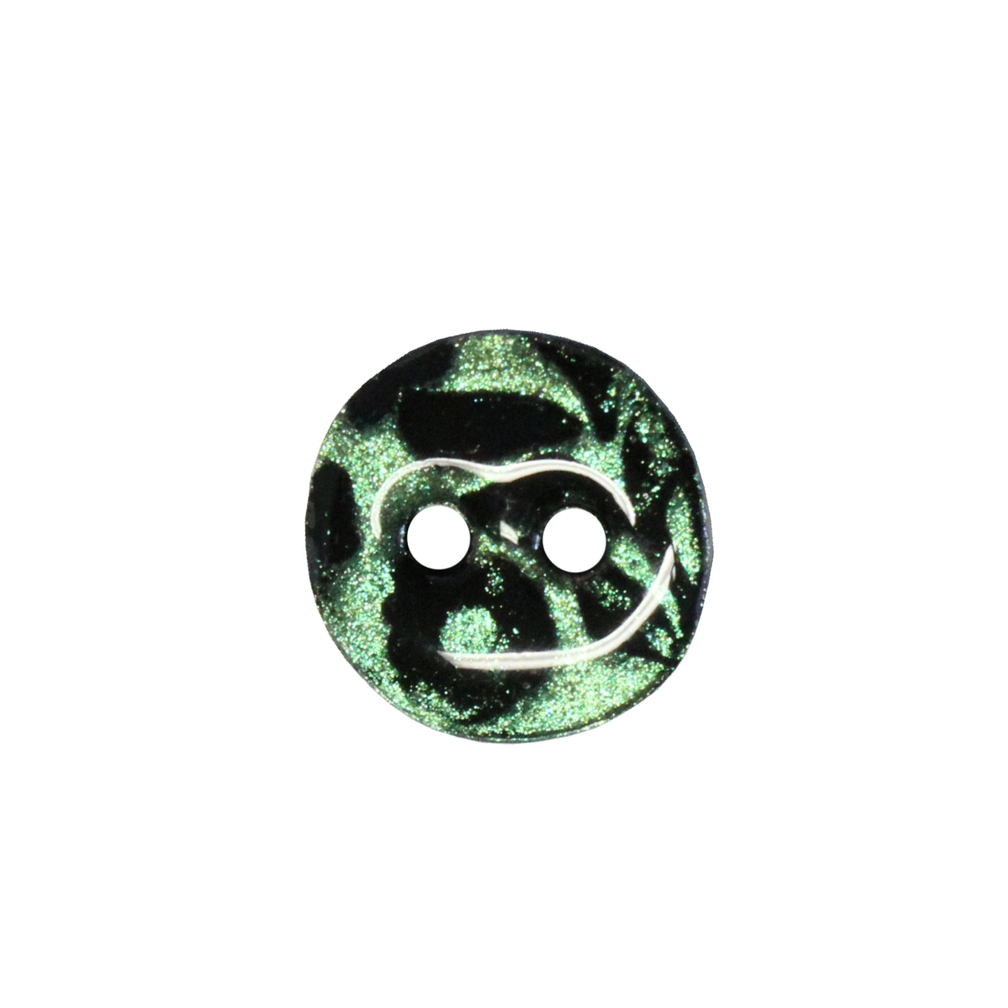 Flora Coin 2 Hole Button / iridescent green / 16mm diameter / polymer clay / decorative for jewelry