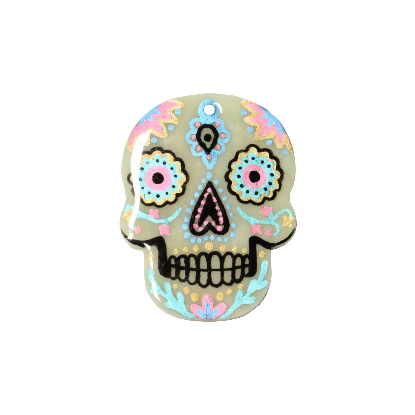 Day of the Dead Skull Pendant – Glow in the Dark Polymer Clay