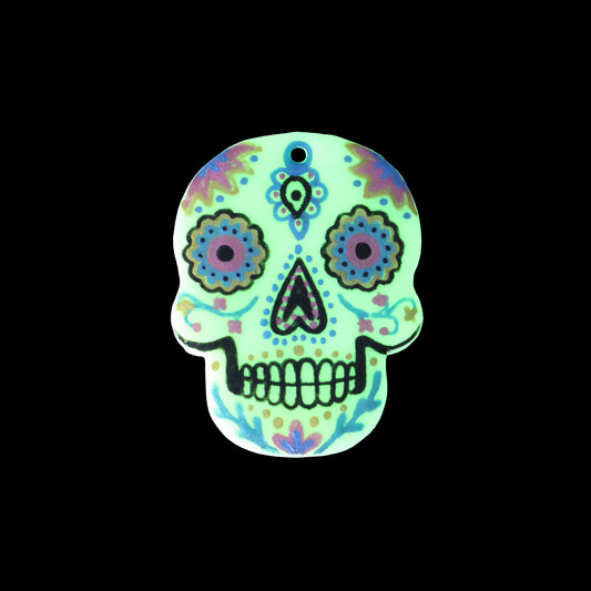 Day of the Dead Skull Pendant – Glow in the Dark Polymer Clay