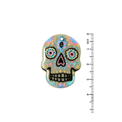 36mm Day of the Dead Skull Charm – Glow in the Dark Polymer Clay