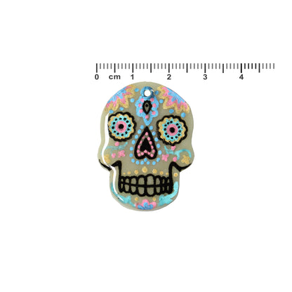 36mm Day of the Dead Skull Charm – Glow in the Dark Polymer Clay