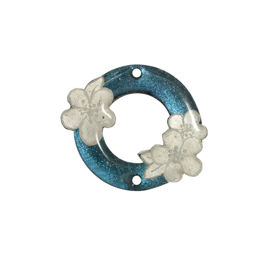 Flower Blossom 2 Hole Link / iridescent blue  / 35x40mm / polymer clay / decorative for jewelry