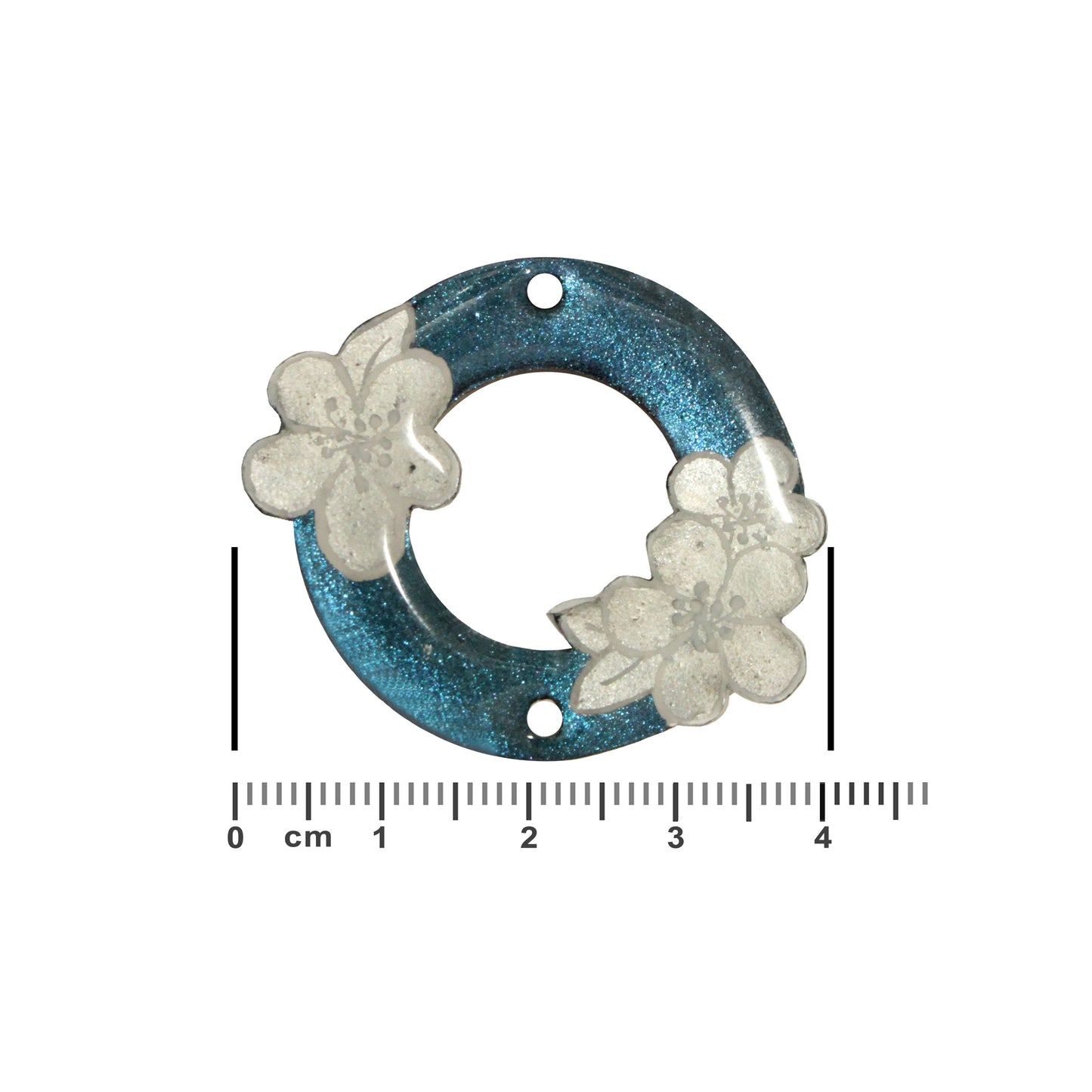 Flower Blossom 2 Hole Link / iridescent blue  / 35x40mm / polymer clay / decorative for jewelry