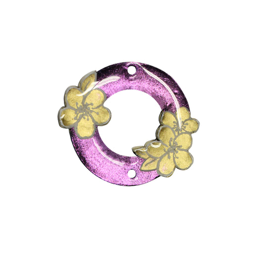 Flower Blossom 2 Hole Link / iridescent purple  / 35x40mm / polymer clay / decorative for jewelry