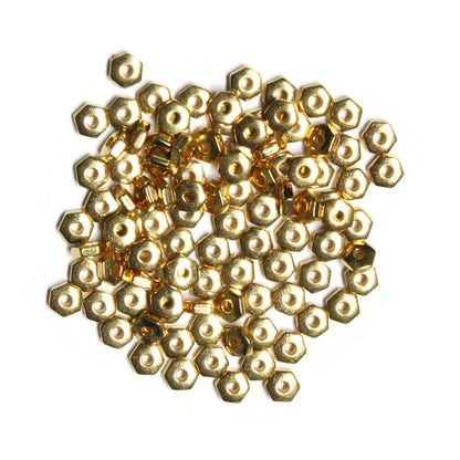 TierraCast 4mm Hex Heishi Spacer Bead  / pewter with a bright gold finish / 100 Bead Pack