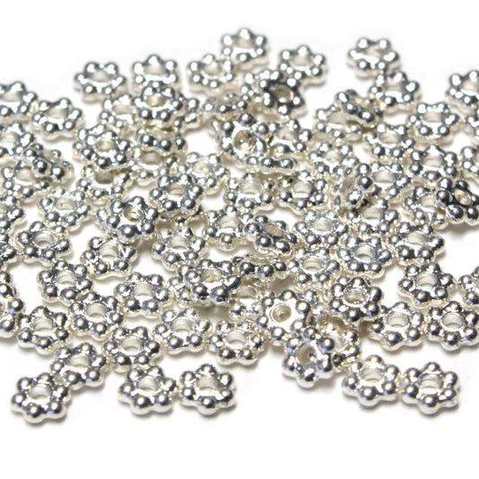 TierraCast 3mm Beaded Daisy Spacer Bead / pewter with a bright silver finish / 100 Bead Pack