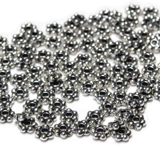 TierraCast 3mm Beaded Daisy Spacer Bead / pewter with antique silver finish / 100 Bead Pack