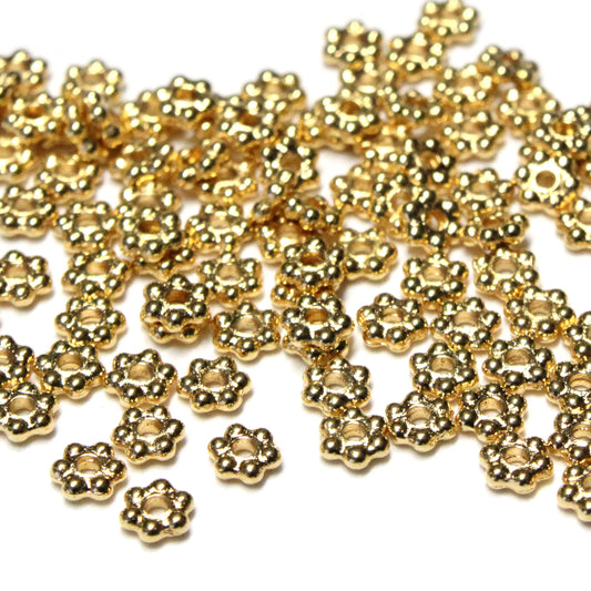 TierraCast 3mm Beaded Daisy Spacer Bead / pewter with a bright gold finish