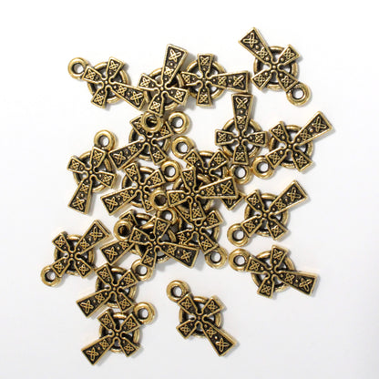 TierraCast Celtic Cross Charms / 20 Pack / pewter with antique gold finish