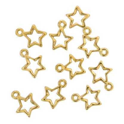 TierraCast Open Star Charm / 10 Pack / plated pewter with a bright gold finish