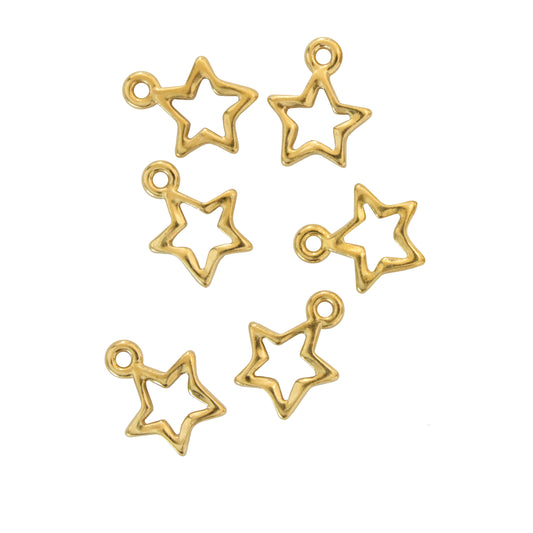 TierraCast Open Star Charm / 6 Pack / plated pewter with a bright gold finish