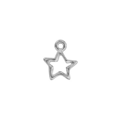 TierraCast Open Star Charm / 6 Pack / plated pewter with a bright rhodium finish