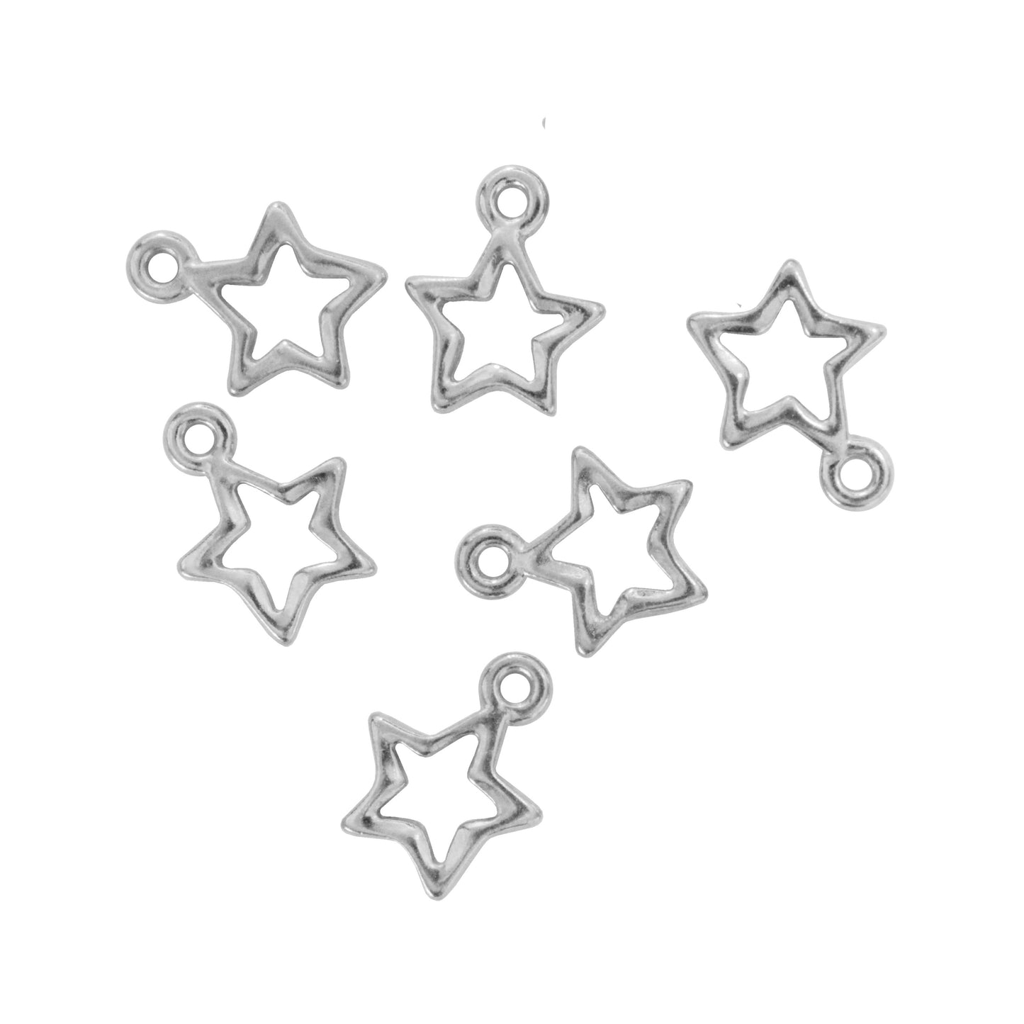 TierraCast Open Star Charm / 6 Pack / plated pewter with a bright rhodium finish