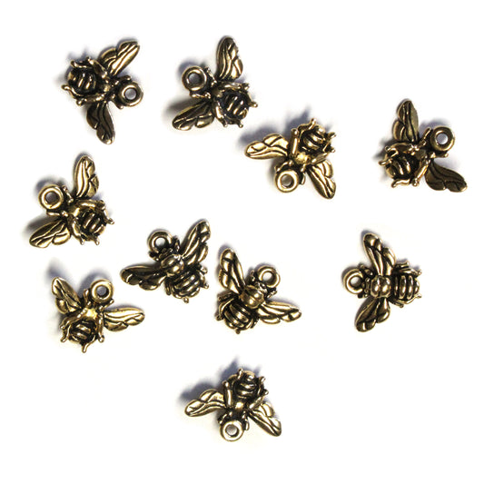 TierraCast Honeybee Charm / 10 Pack / pewter with antique gold finish