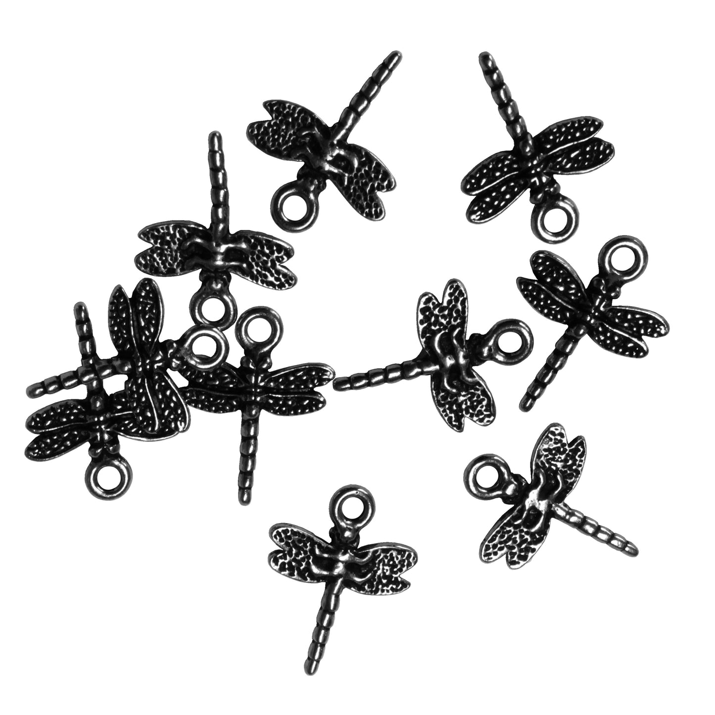 TierraCast 20mm Dragonfly Charm / 10 Pack / pewter with a black finish