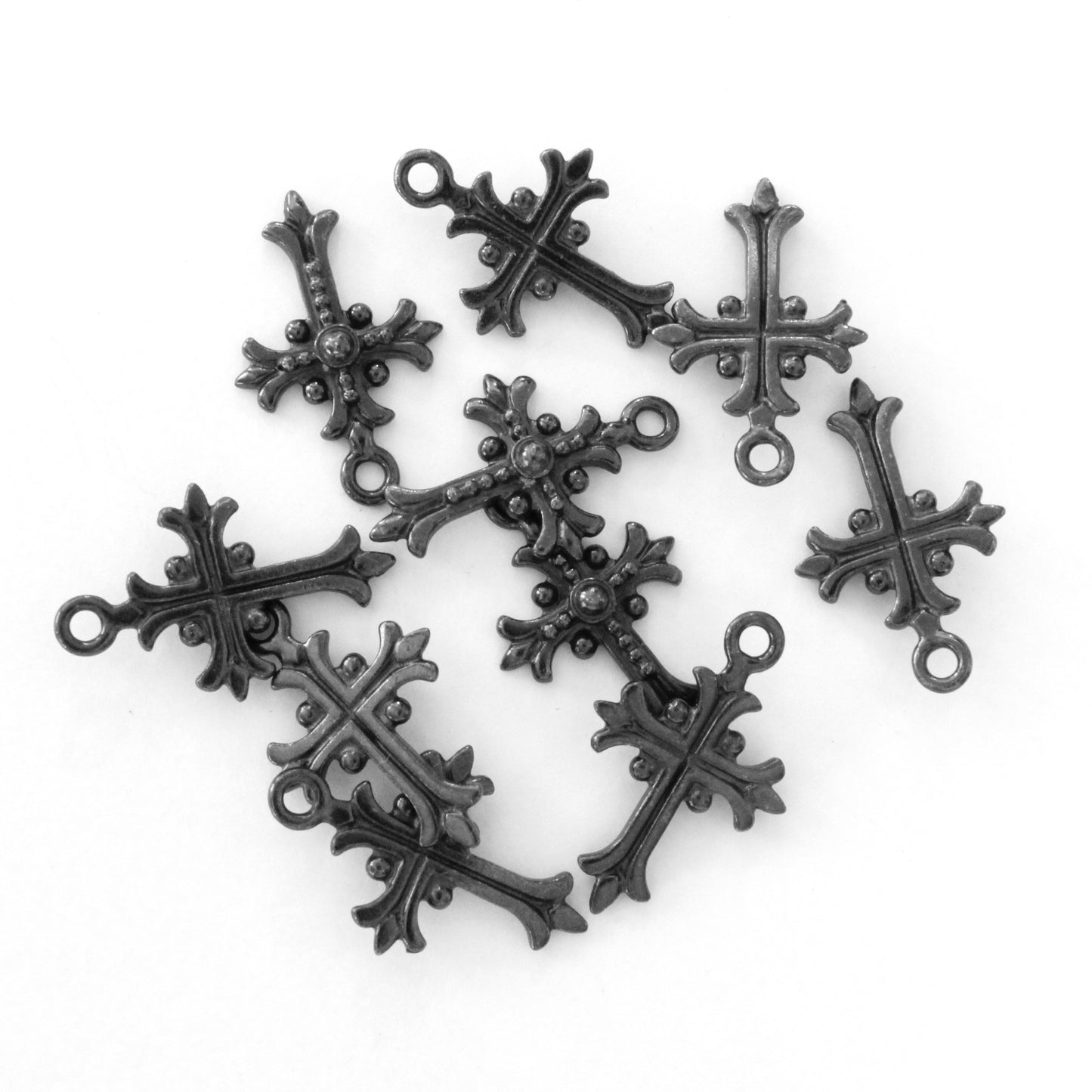 TierraCast Fleur Cross Charm / 10 Pack / pewter with a black finish