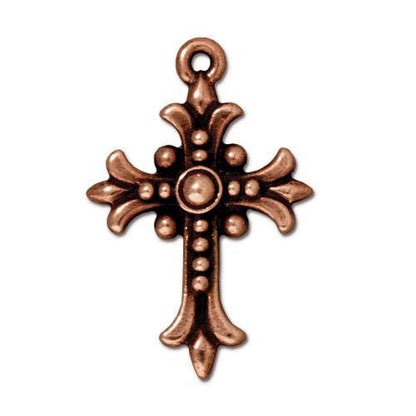 TierraCast Fleur Cross Charm / 10 Pack / pewter with antique copper finish