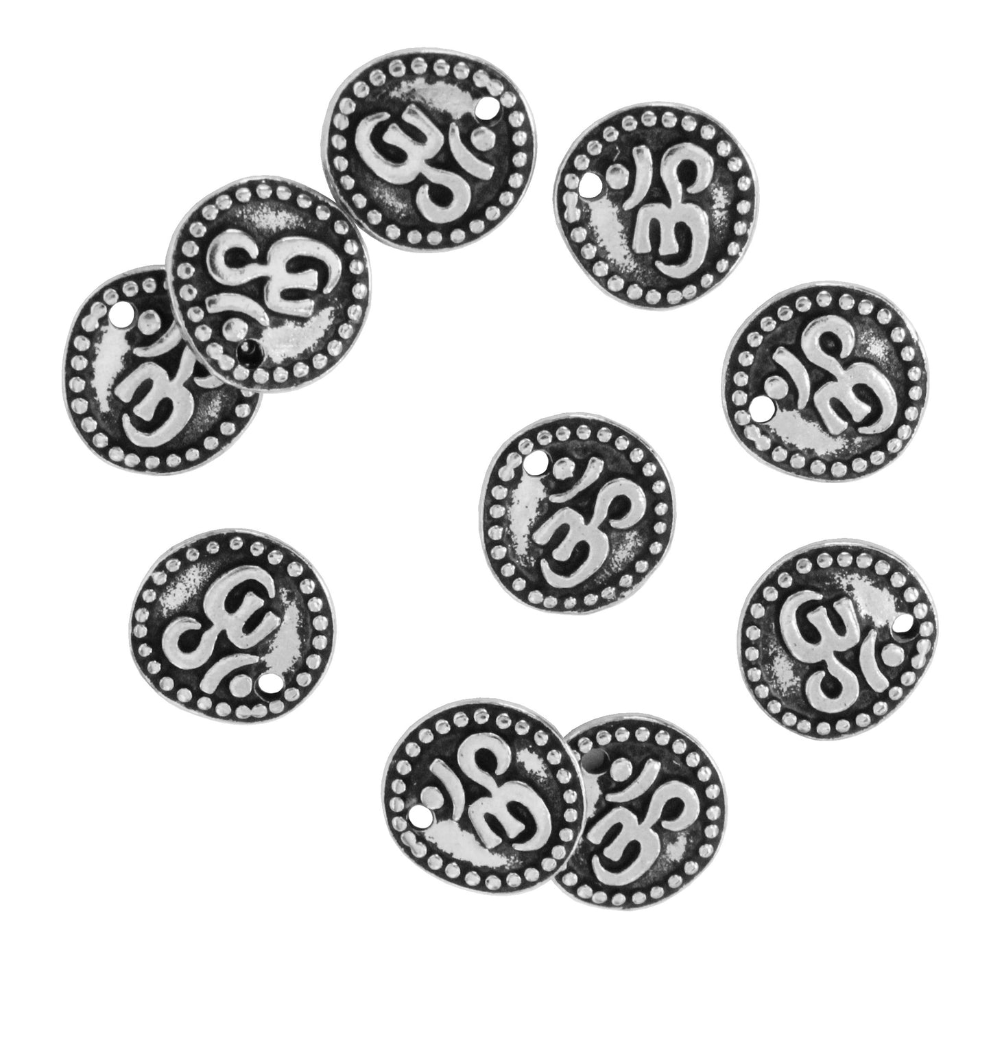 Om Coins with antiqued silver finish