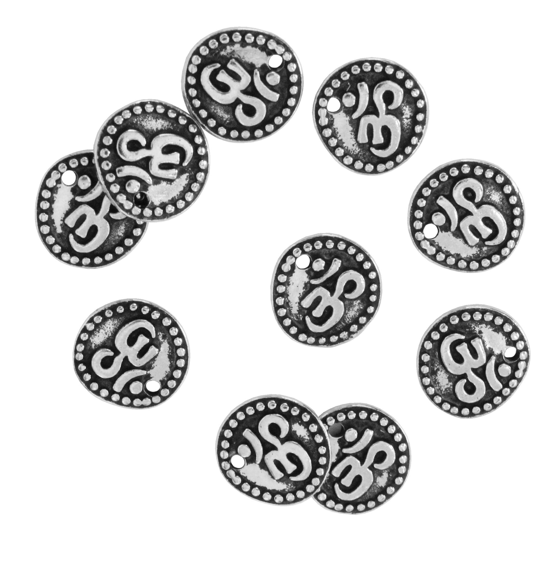 Om Coins with antiqued silver finish