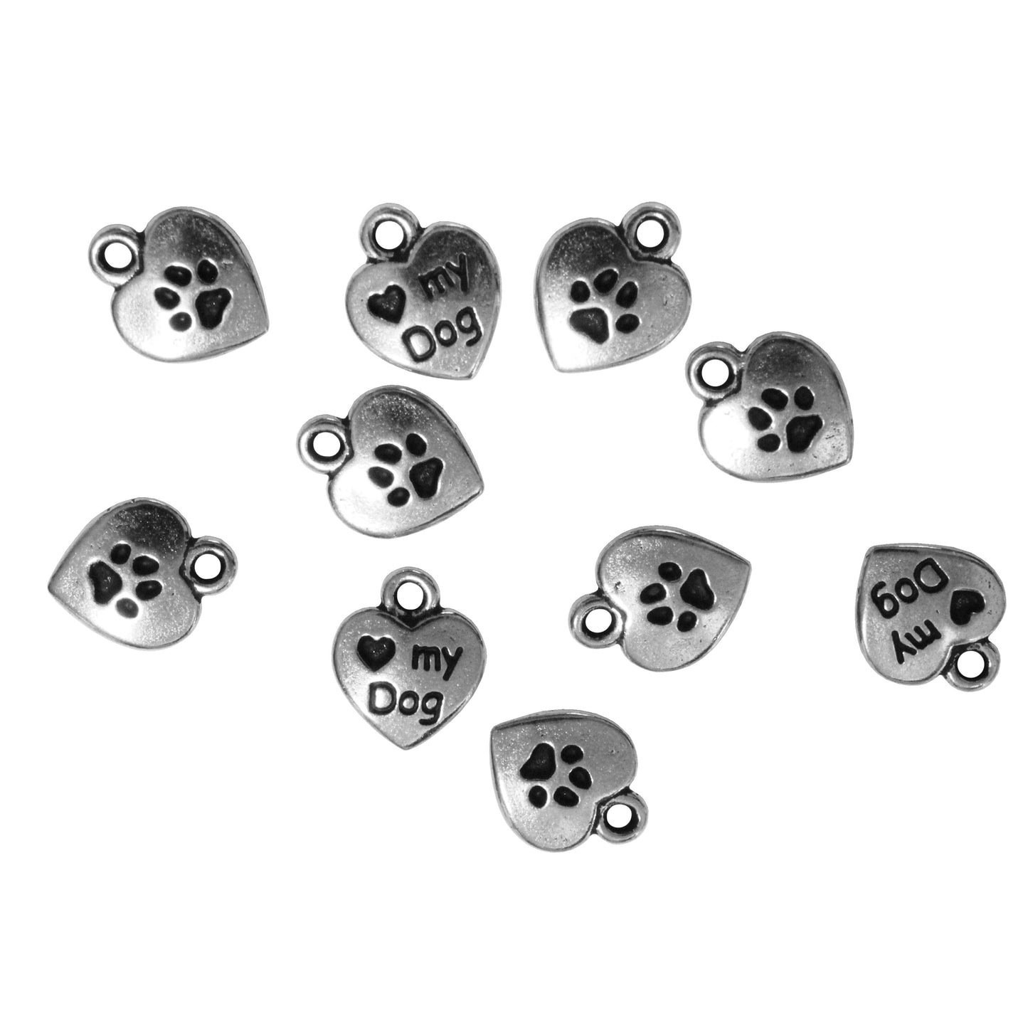 TierraCast Love My Dog Charm / 10 Pack / pewter with antique silver finish