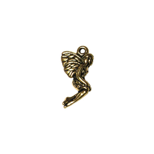 TierraCast Leaf Fairy Charm / pewter with antique gold finish