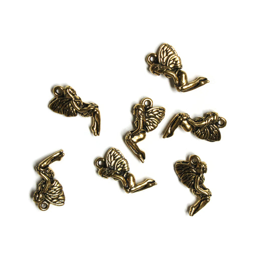 TierraCast Leaf Fairy Charm / 7 Pack / pewter with antique gold finish