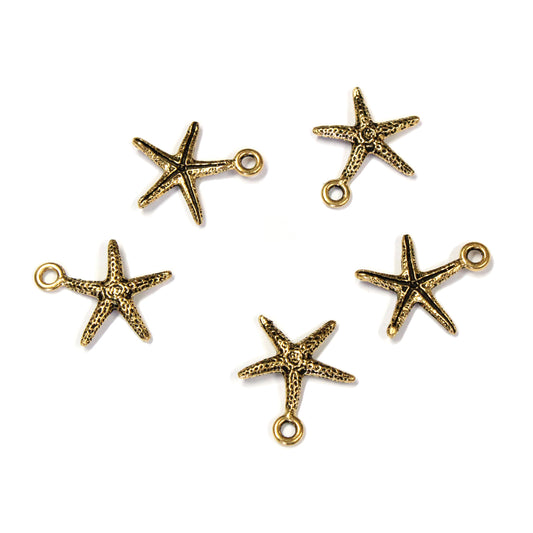 TierraCast Seastar Charm / 5 Pack / pewter with antique gold finish