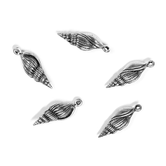 TierraCast 24mm Spindle Shell Charm / 5 Pack / pewter with antique silver finish / 94-2233-12