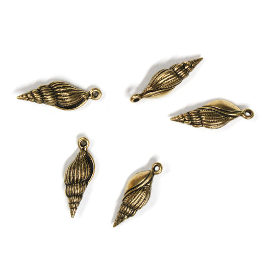 TierraCast 24mm Spindle Shell Charm / 5 Pack / pewter with antique gold finish