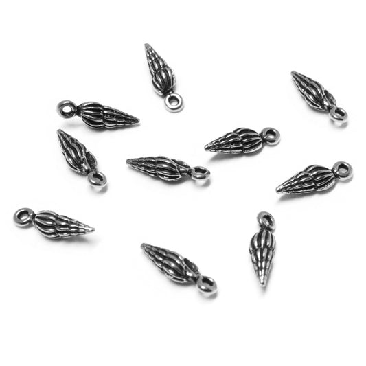 TierraCast 15mm Spindle Shell Charm / 10 Pack / pewter with antique silver finish
