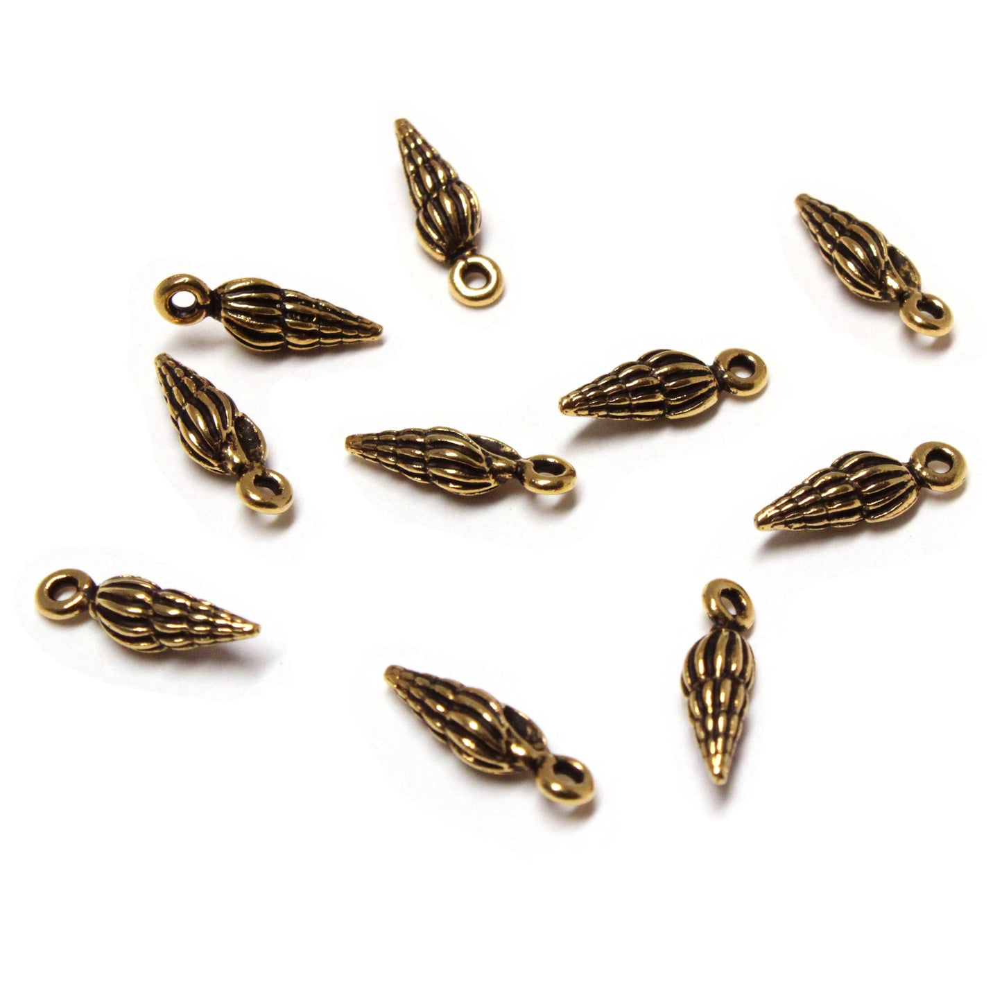 TierraCast 15mm Spindle Shell Charm / 10 Pack / pewter with antique gold finish