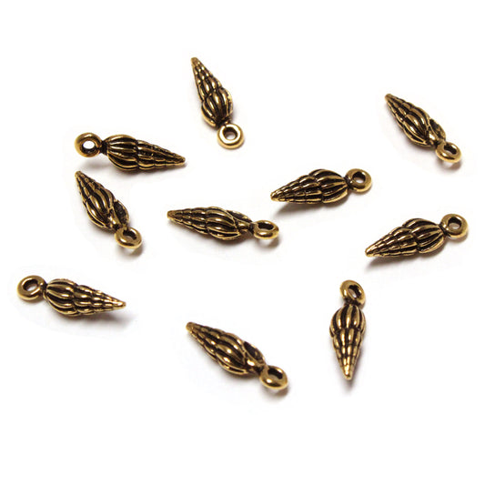 TierraCast 15mm Spindle Shell Charm / 10 Pack / pewter with antique gold finish