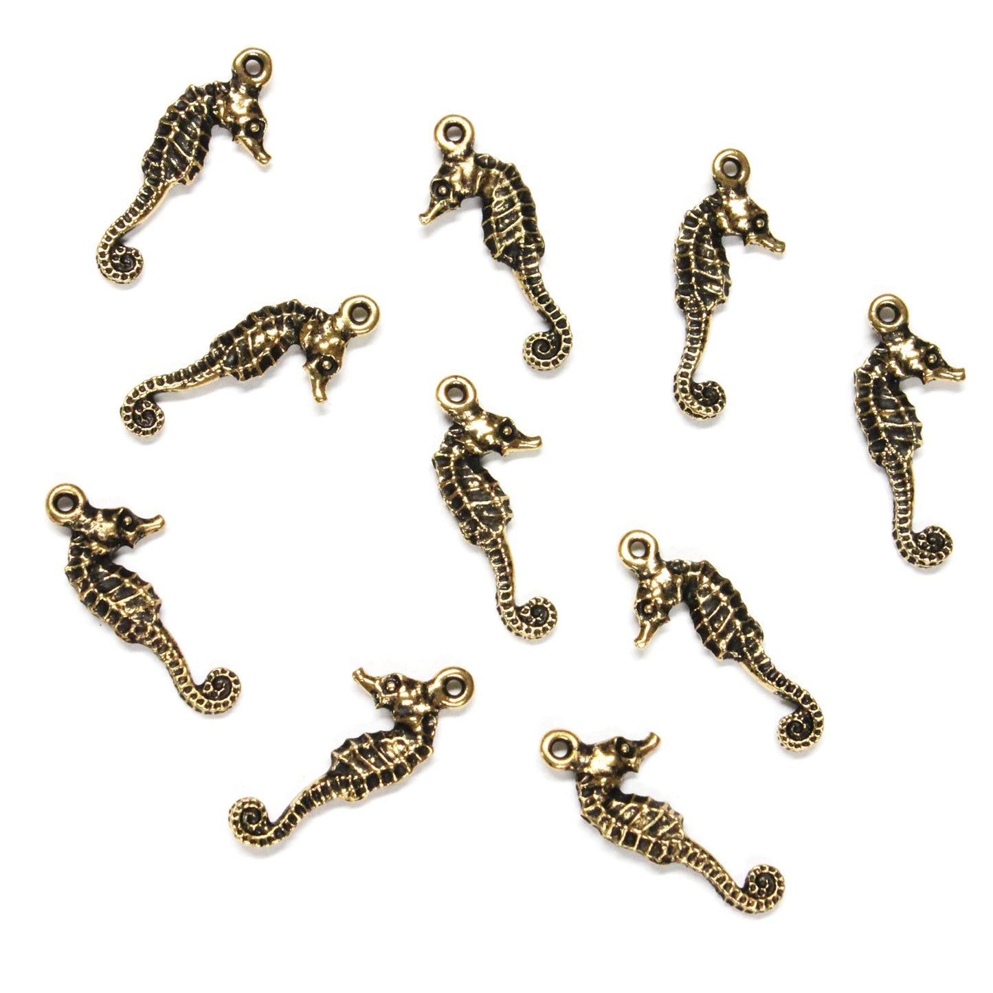 TierraCast Seahorse Charm / 10 Pack / pewter with antique gold finish