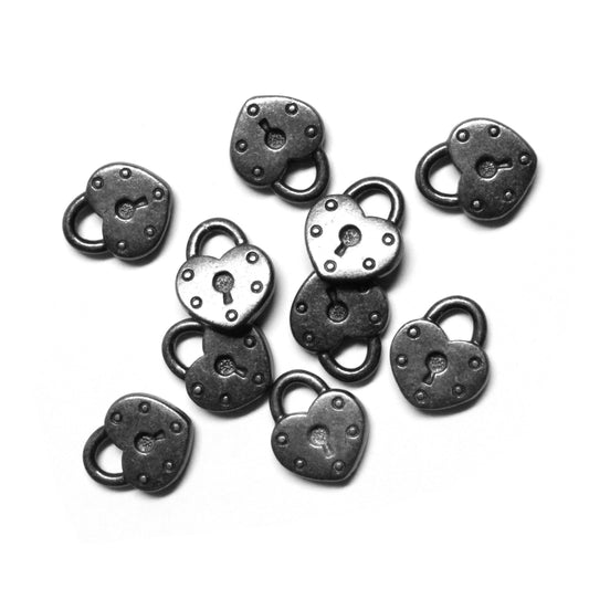 TierraCast Heart Lock Charm / 10 Pack / pewter with a black finish