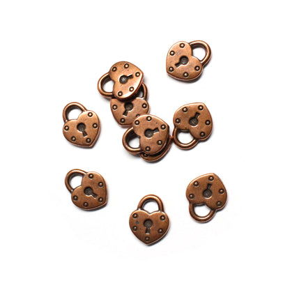 TierraCast Heart Lock Charm / 10 Pack / pewter with antique copper finish