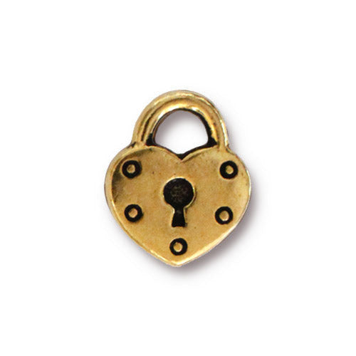 TierraCast Heart Lock Charm / 10 Pack / pewter with antique gold finish