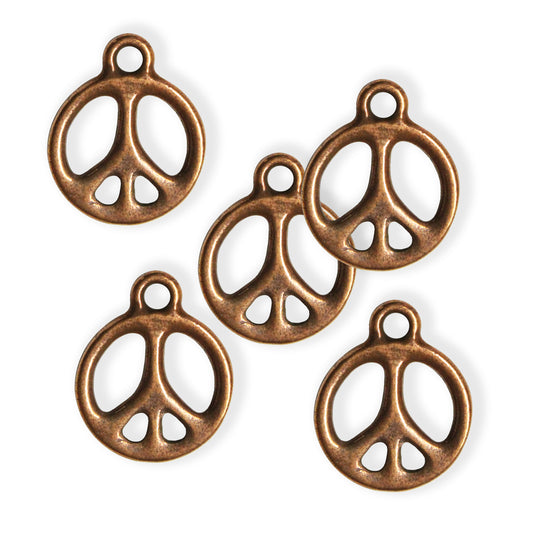 TierraCast Peace Charm / 5 Pack / plated pewter with antique copper finish