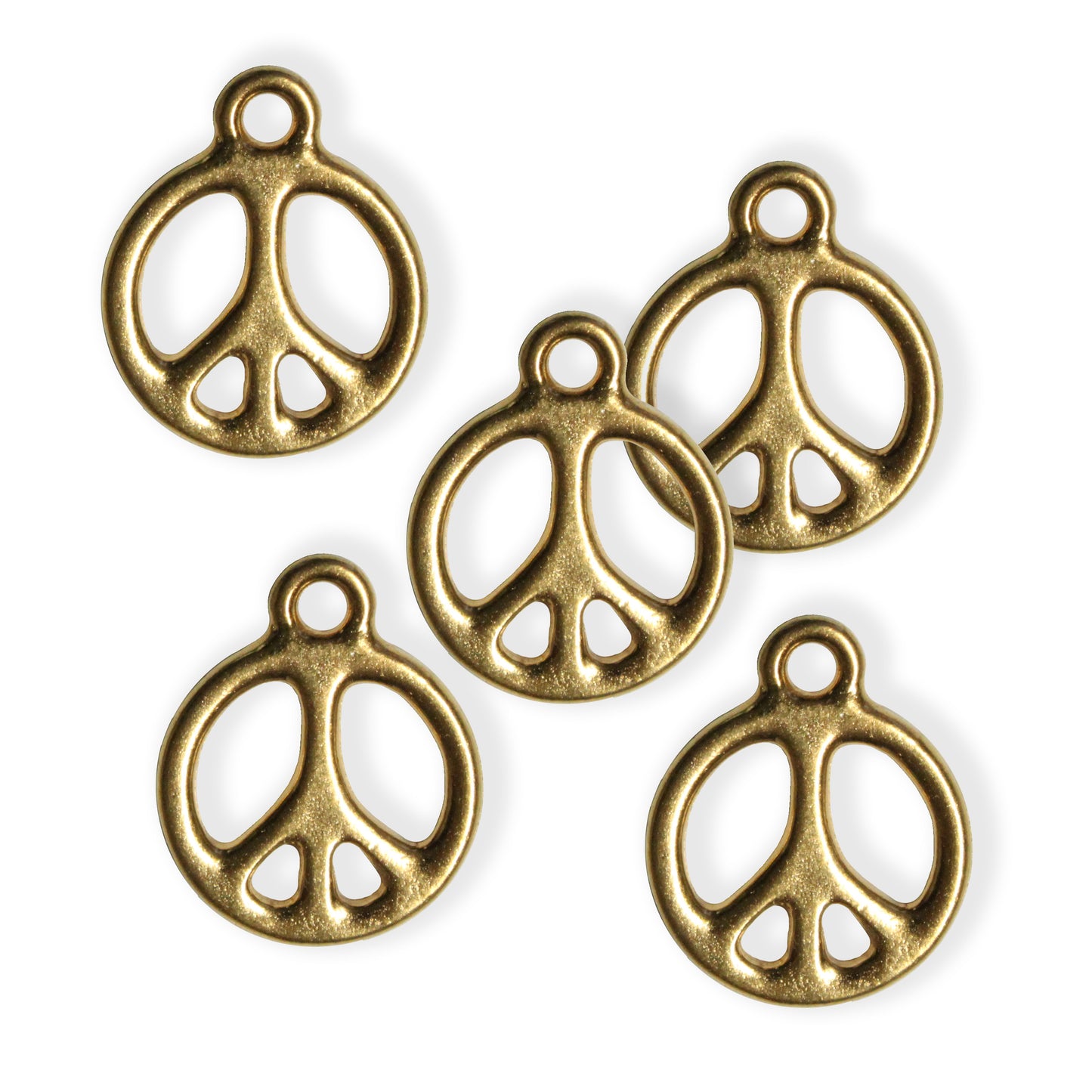 TierraCast Peace Charm / 5 Pack / plated pewter with a bright gold finish