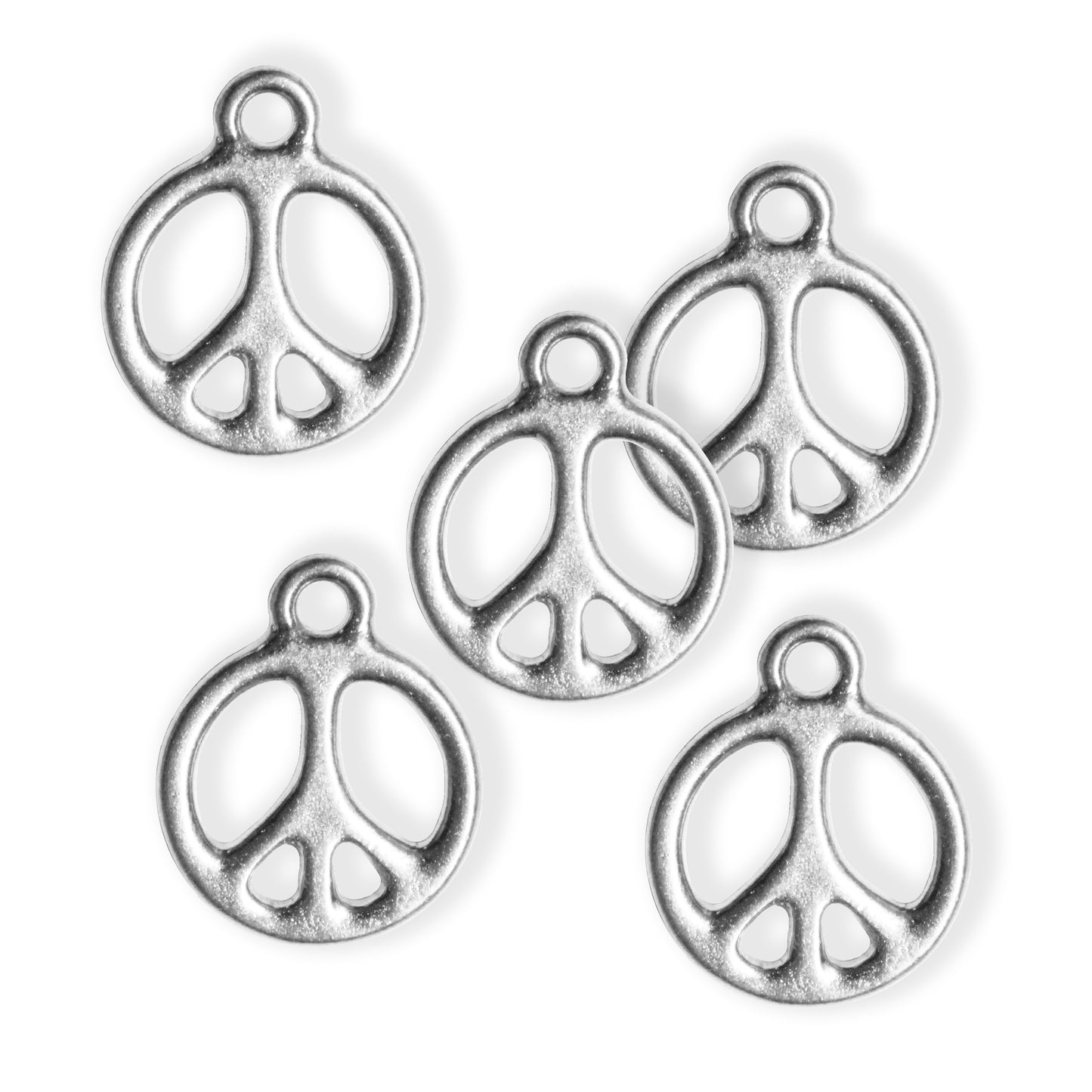 TierraCast Peace Charm / 5 Pack / plated pewter with a bright rhodium finish