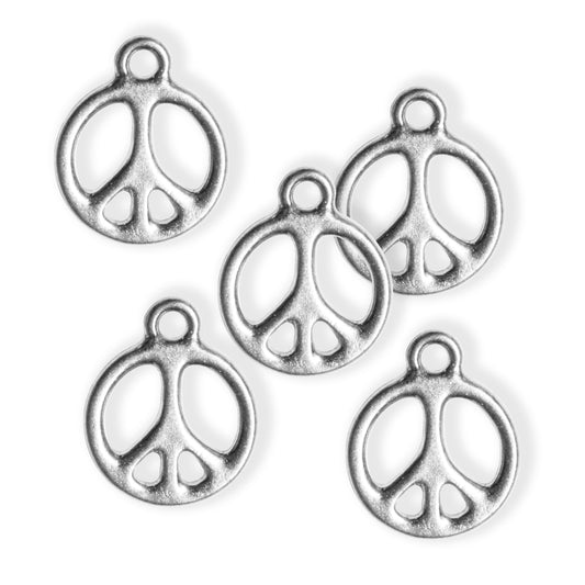 TierraCast Peace Charm / 5 Pack / plated pewter with a bright rhodium finish