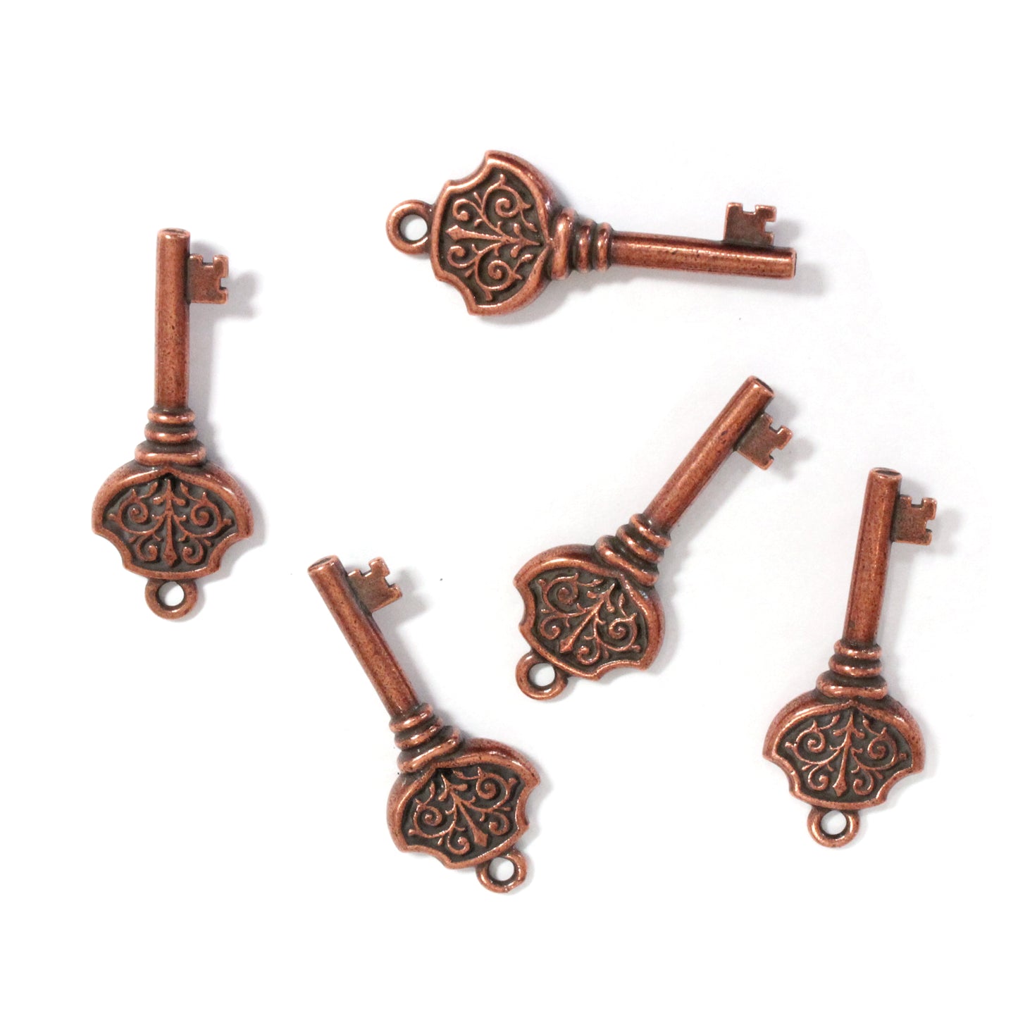 TierraCast Victorian Key Charm / 5 Pack / pewter with antique copper finish